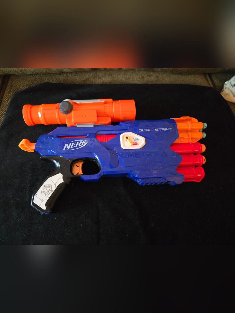 Nerf N-Strike Elite Double-Strike Toy Blaster - Blue/Orange With Large Scope
